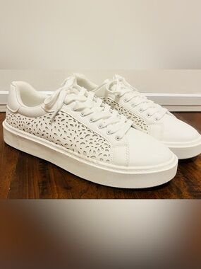 Studio White Laser-Cut Platform Sneakers